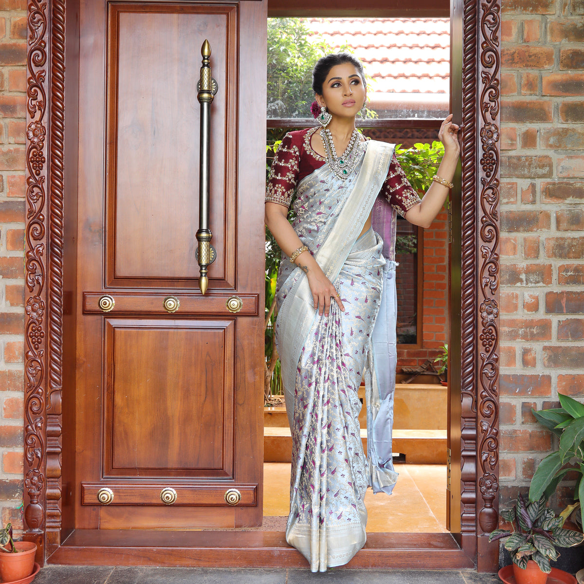 Itiha's exclusive and regal olive green bridal Banarasi brocade saree with  an exquisite blend of silver and gold zari work that adds class… | Instagram